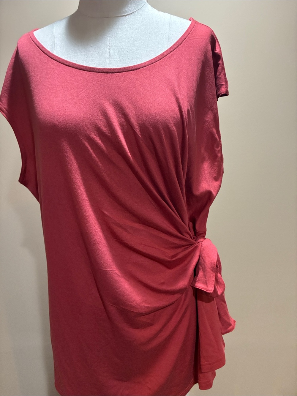 Ryllace Coral Tie Knit Cap Sleeve Blouse
